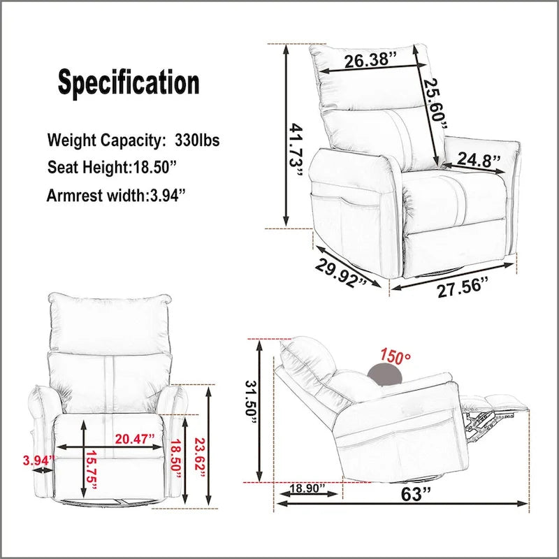Fauteuil inclinable et pivotant électrique à 270° en similicuir marron/gris clair avec port USB - 1 place