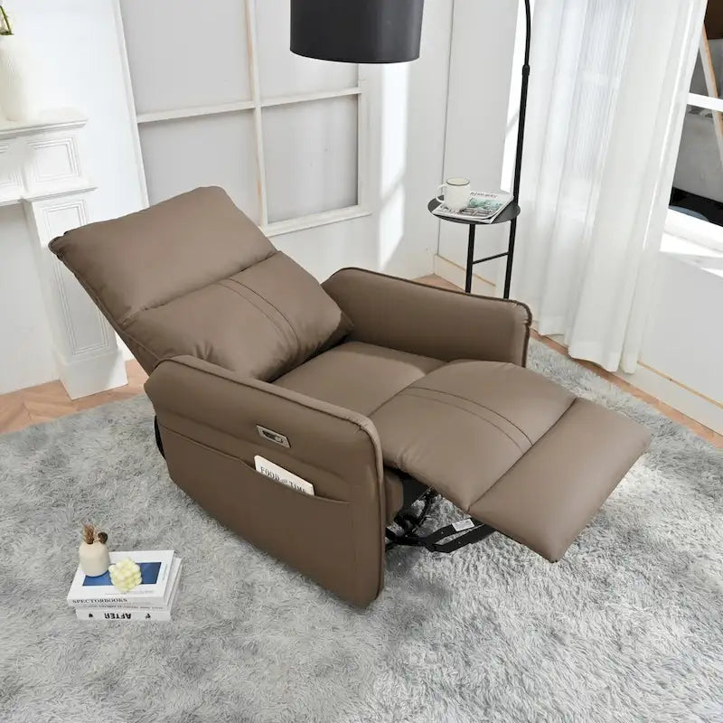 Fauteuil inclinable et pivotant électrique à 270° en similicuir marron/gris clair avec port USB - 1 place