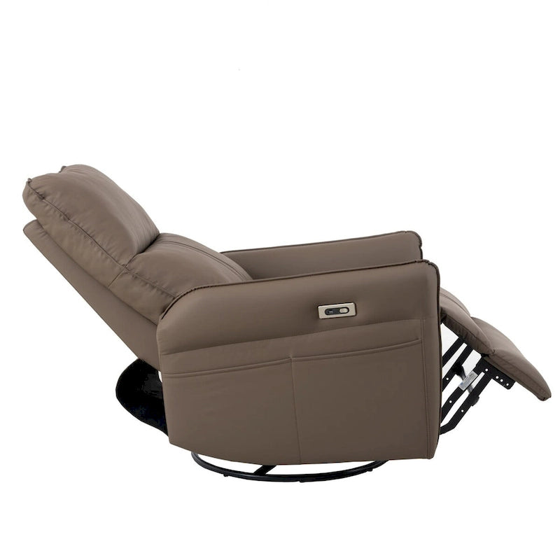 Fauteuil inclinable et pivotant électrique à 270° en similicuir marron/gris clair avec port USB - 1 place