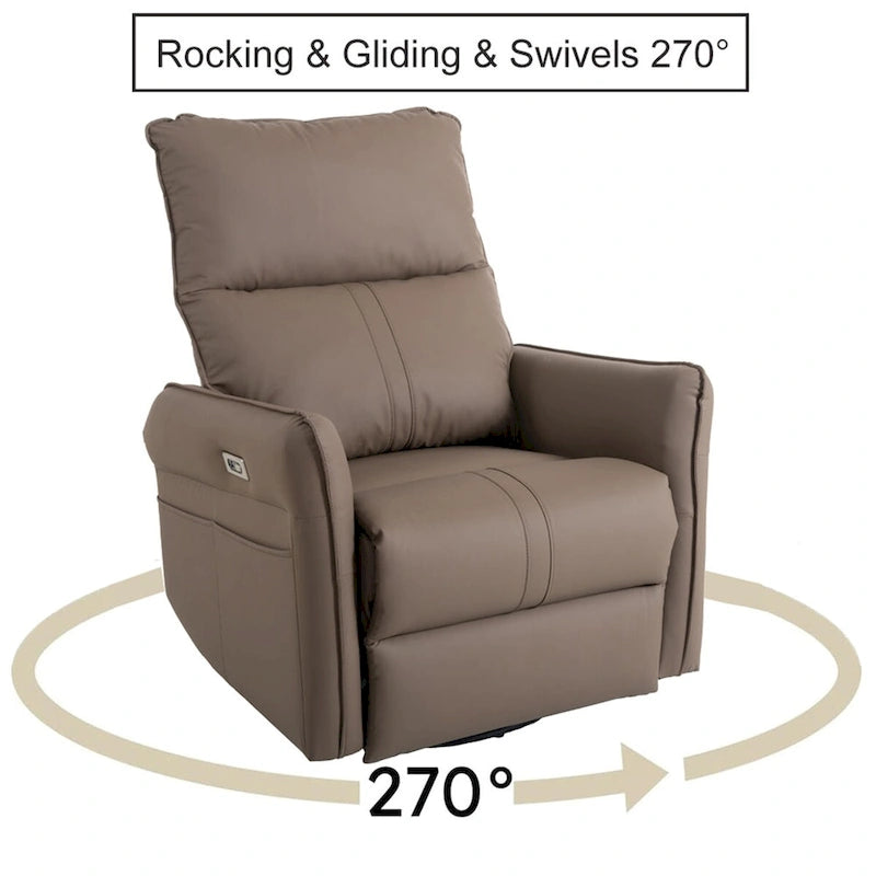 Fauteuil inclinable et pivotant électrique à 270° en similicuir marron/gris clair avec port USB - 1 place