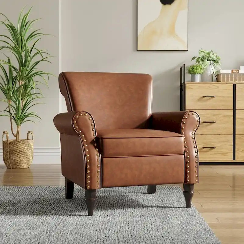 Fauteuil d'appoint en similicuir gris/noir/marron avec pieds en bois - 1 place