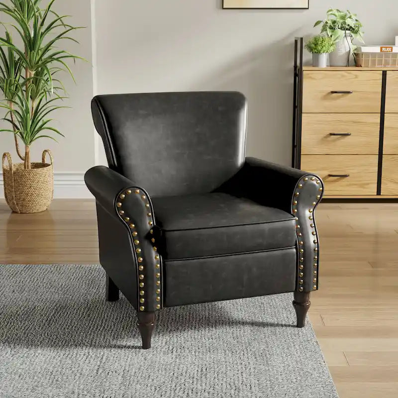 Fauteuil d'appoint en similicuir gris/noir/marron avec pieds en bois - 1 place