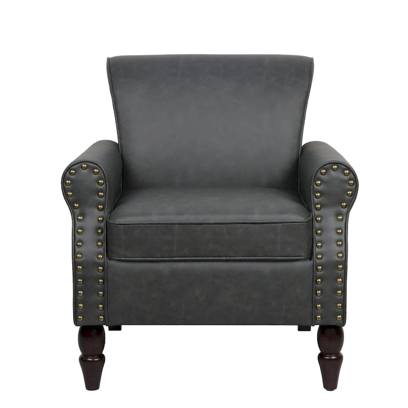 Fauteuil d'appoint en similicuir gris/noir/marron avec pieds en bois - 1 place
