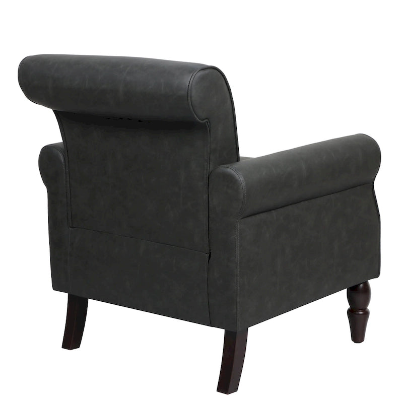 Fauteuil d'appoint en similicuir gris/noir/marron avec pieds en bois - 1 place