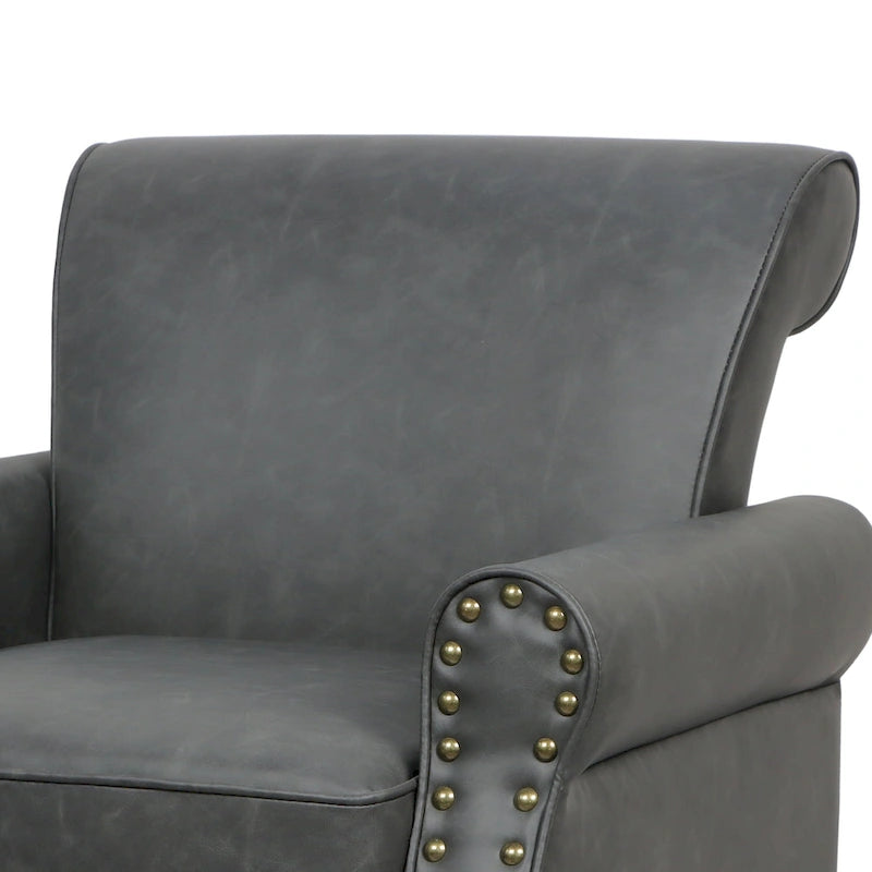 Fauteuil d'appoint en similicuir gris/noir/marron avec pieds en bois - 1 place