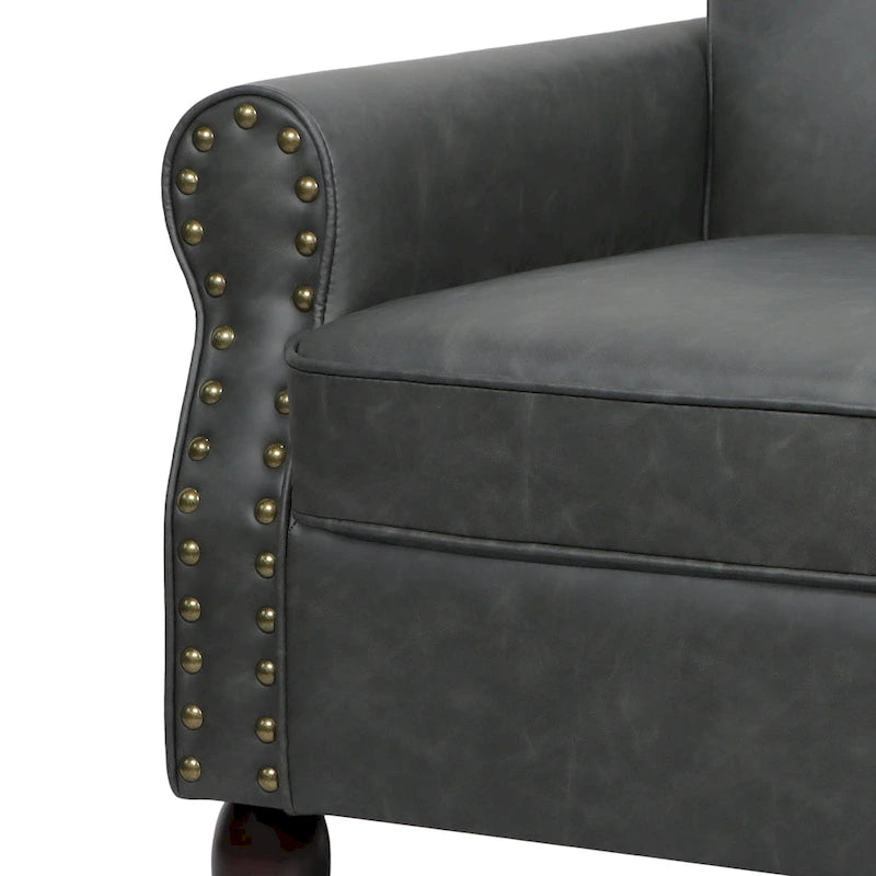 Fauteuil d'appoint en similicuir gris/noir/marron avec pieds en bois - 1 place