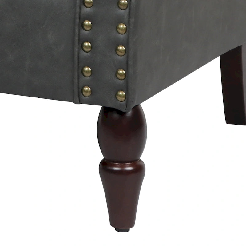 Fauteuil d'appoint en similicuir gris/noir/marron avec pieds en bois - 1 place