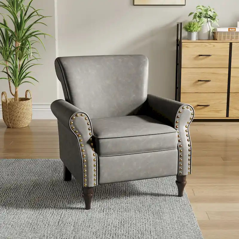 Fauteuil d'appoint en similicuir gris/noir/marron avec pieds en bois - 1 place