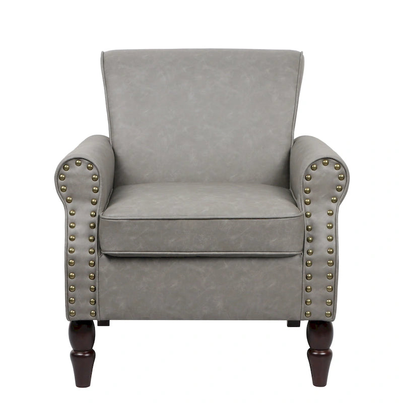Fauteuil d'appoint en similicuir gris/noir/marron avec pieds en bois - 1 place