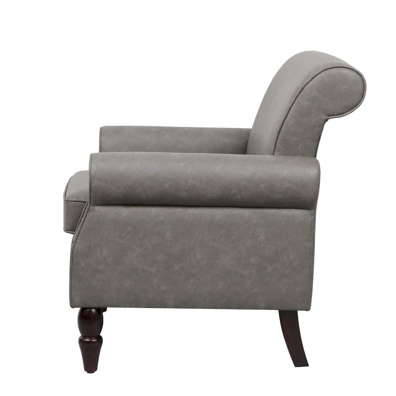 Fauteuil d'appoint en similicuir gris/noir/marron avec pieds en bois - 1 place