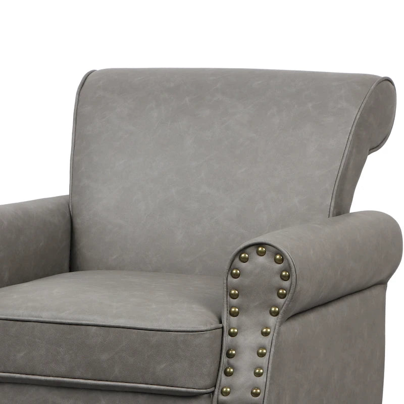 Fauteuil d'appoint en similicuir gris/noir/marron avec pieds en bois - 1 place