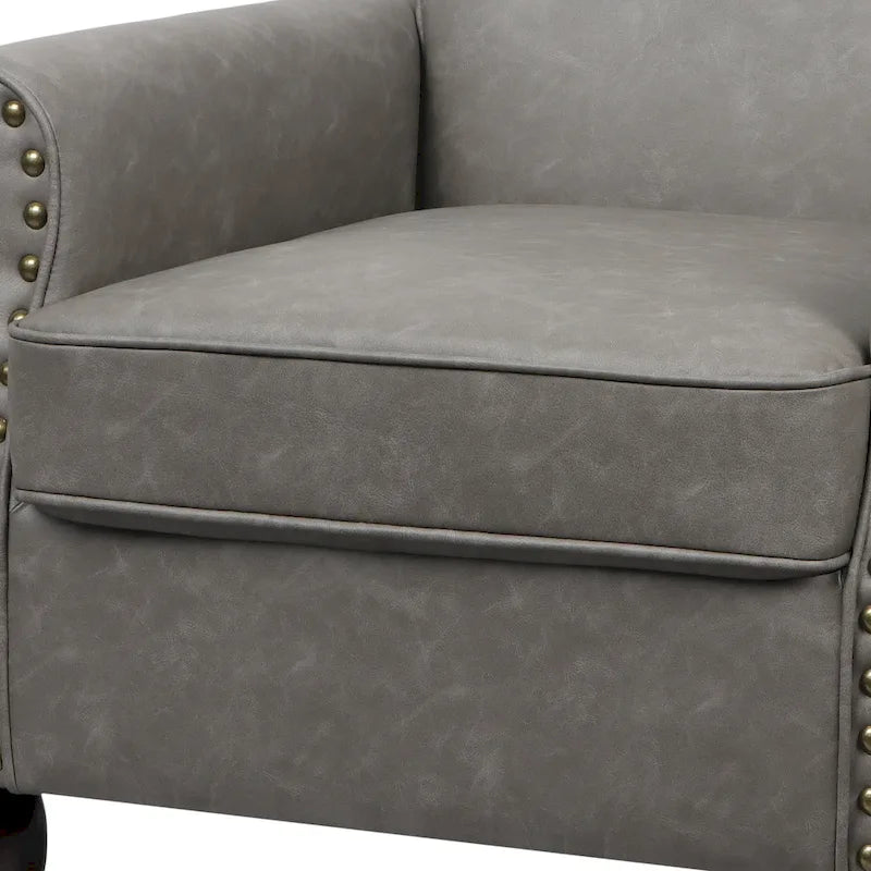 Fauteuil d'appoint en similicuir gris/noir/marron avec pieds en bois - 1 place