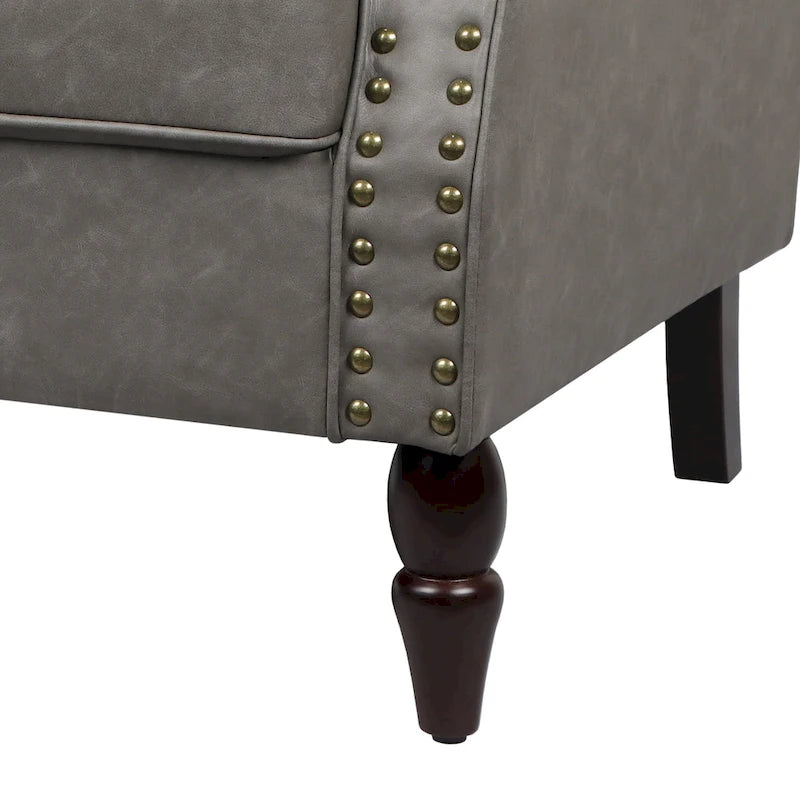 Fauteuil d'appoint en similicuir gris/noir/marron avec pieds en bois - 1 place