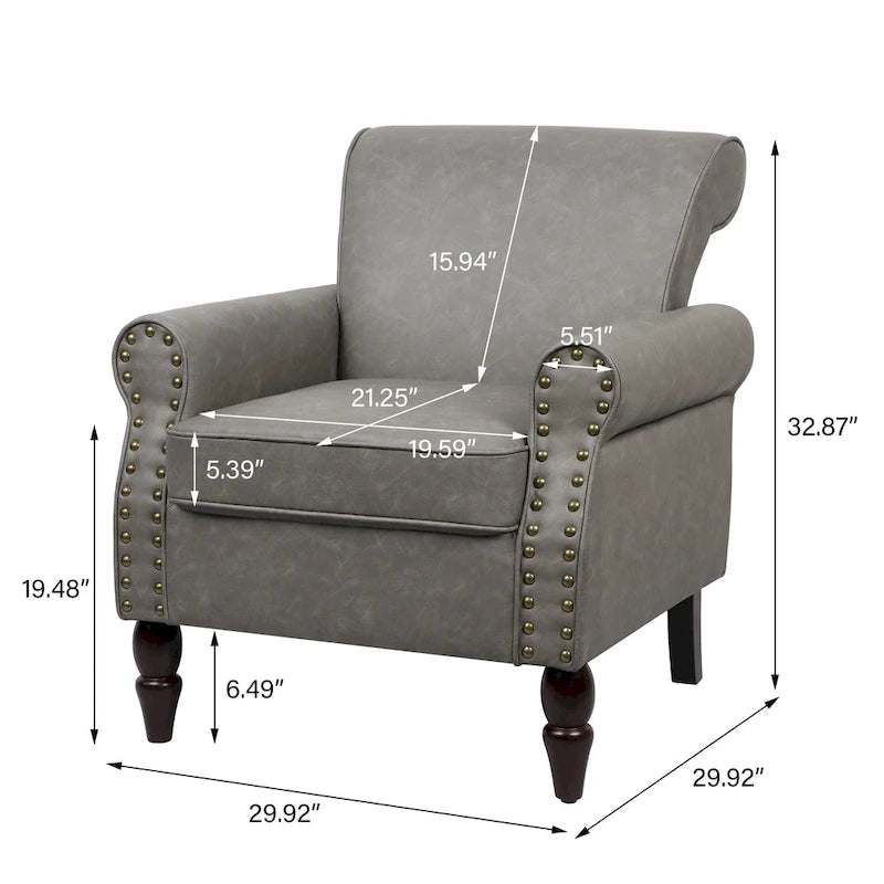 Fauteuil d'appoint en similicuir gris/noir/marron avec pieds en bois - 1 place