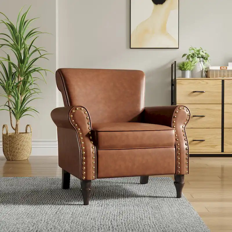 Fauteuil d'appoint en similicuir gris/noir/marron avec pieds en bois - 1 place