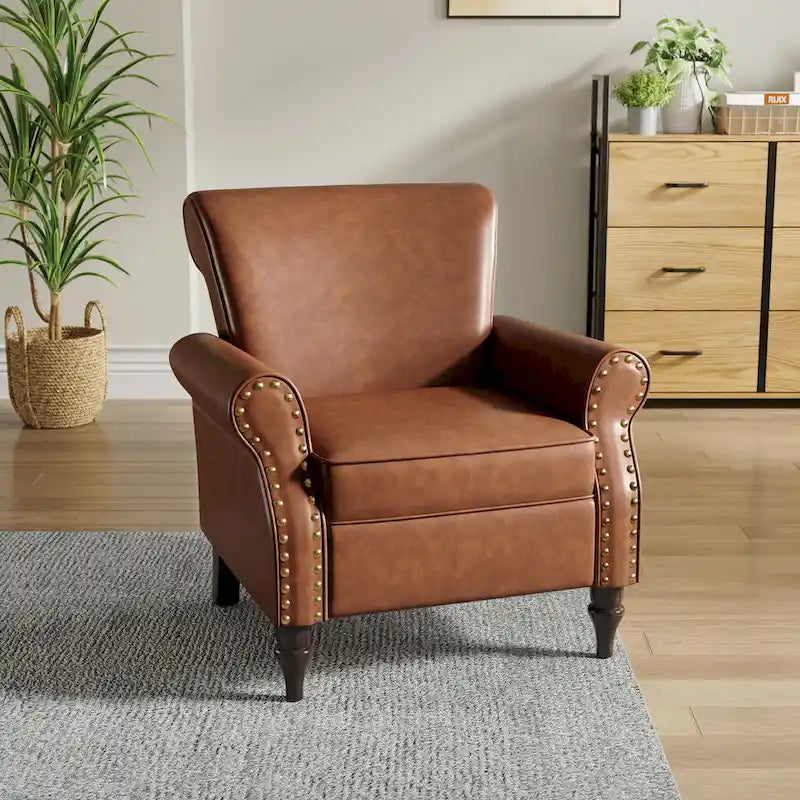 Fauteuil d'appoint en similicuir gris/noir/marron avec pieds en bois - 1 place