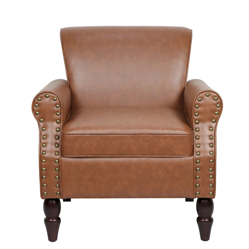 Fauteuil d'appoint en similicuir gris/noir/marron avec pieds en bois - 1 place