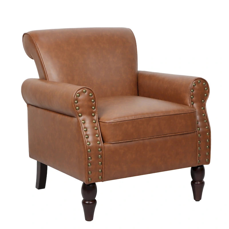 Fauteuil d'appoint en similicuir gris/noir/marron avec pieds en bois - 1 place
