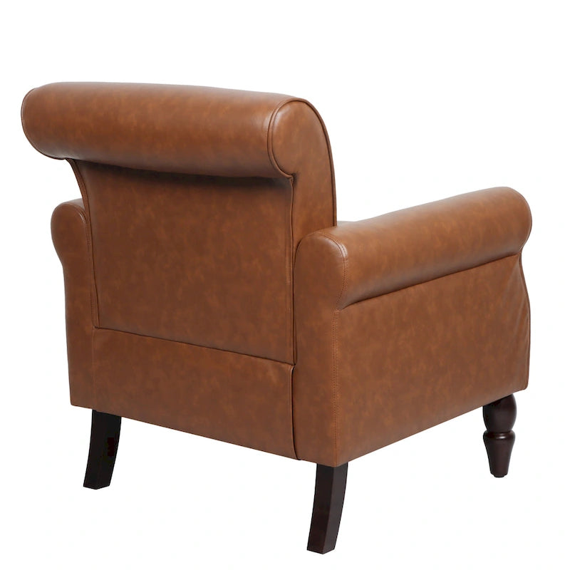 Fauteuil d'appoint en similicuir gris/noir/marron avec pieds en bois - 1 place