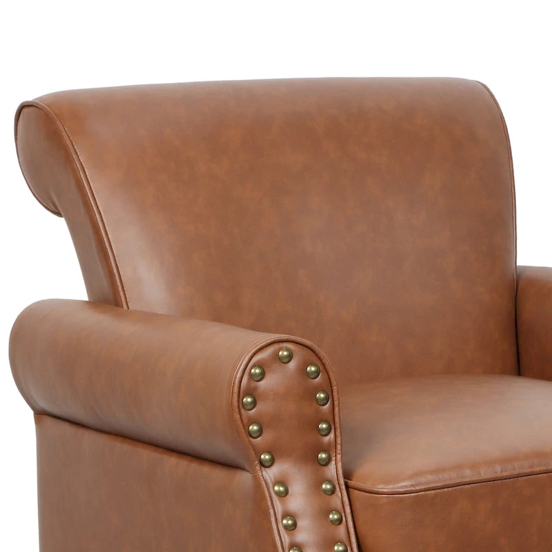 Fauteuil d'appoint en similicuir gris/noir/marron avec pieds en bois - 1 place