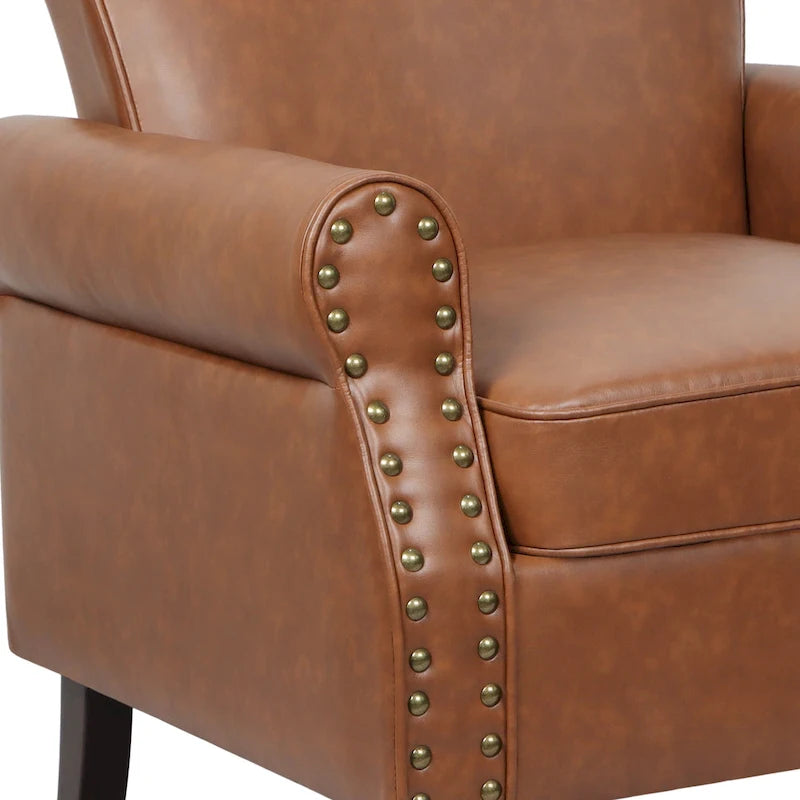 Fauteuil d'appoint en similicuir gris/noir/marron avec pieds en bois - 1 place