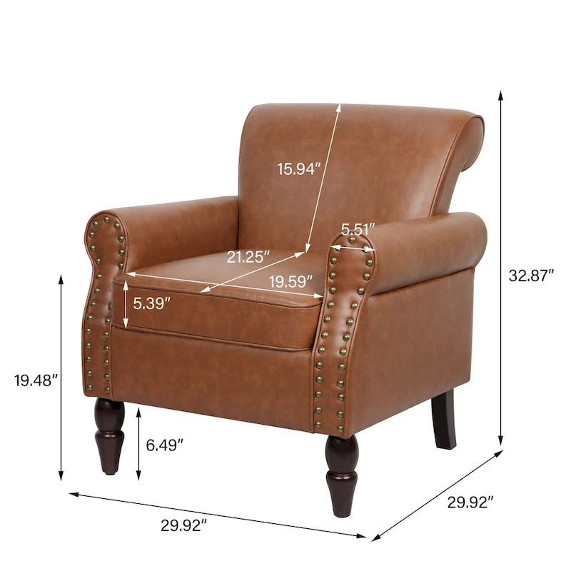 Fauteuil d'appoint en similicuir gris/noir/marron avec pieds en bois - 1 place