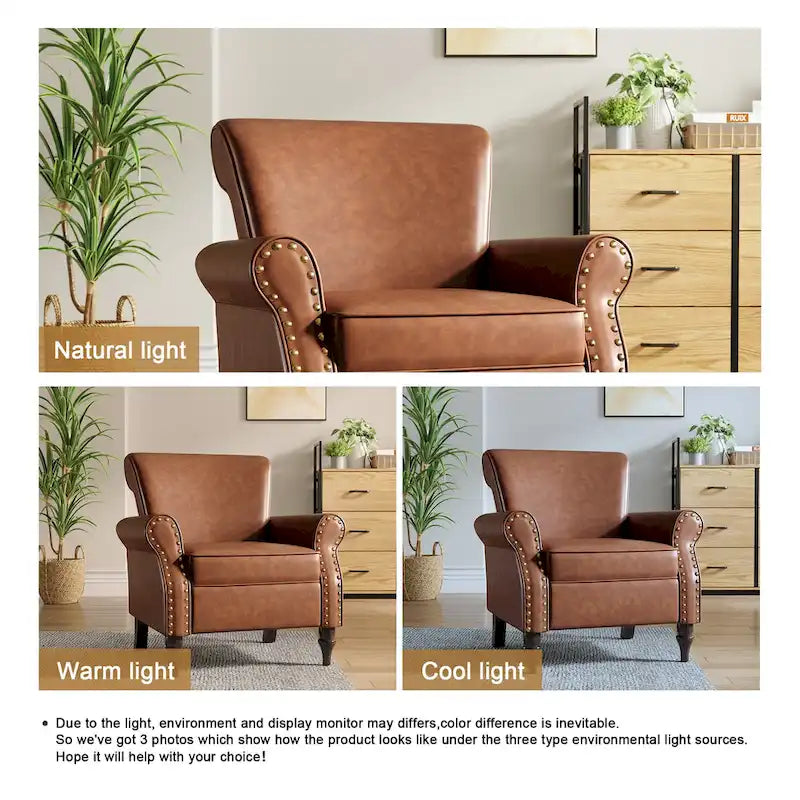 Fauteuil d'appoint en similicuir gris/noir/marron avec pieds en bois - 1 place