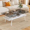 Table basse rectangulaire moderne multicolore avec plateau en verre trempé et pieds en métal