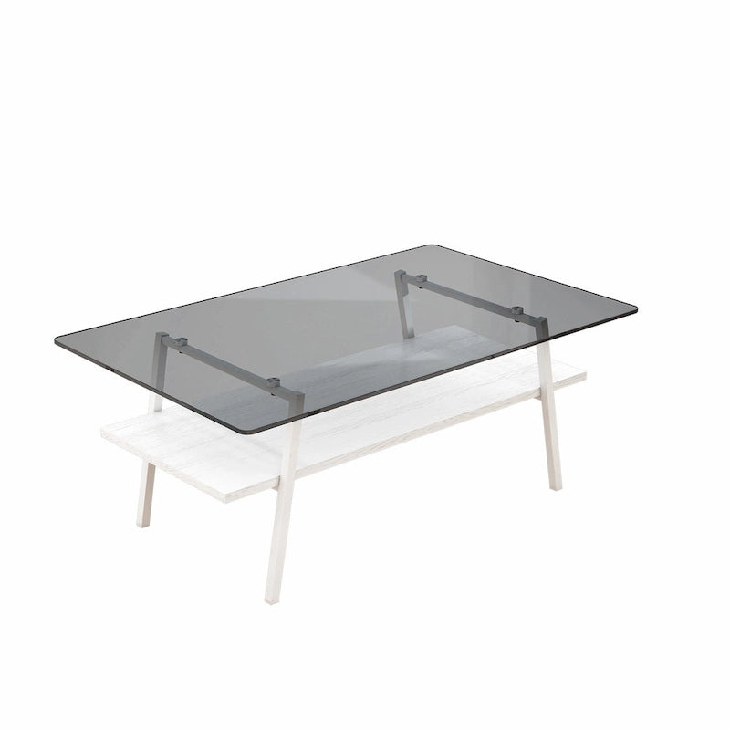 Table basse rectangulaire moderne multicolore avec plateau en verre trempé et pieds en métal