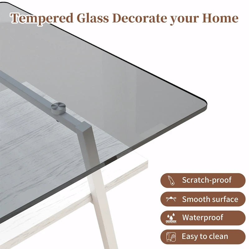 Table basse rectangulaire moderne multicolore avec plateau en verre trempé et pieds en métal