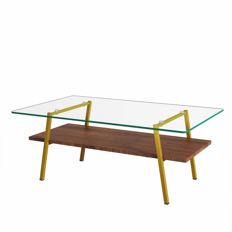 Table basse rectangulaire moderne multicolore avec plateau en verre trempé et pieds en métal