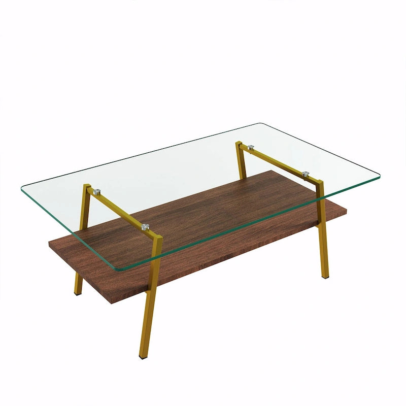 Table basse rectangulaire moderne multicolore avec plateau en verre trempé et pieds en métal