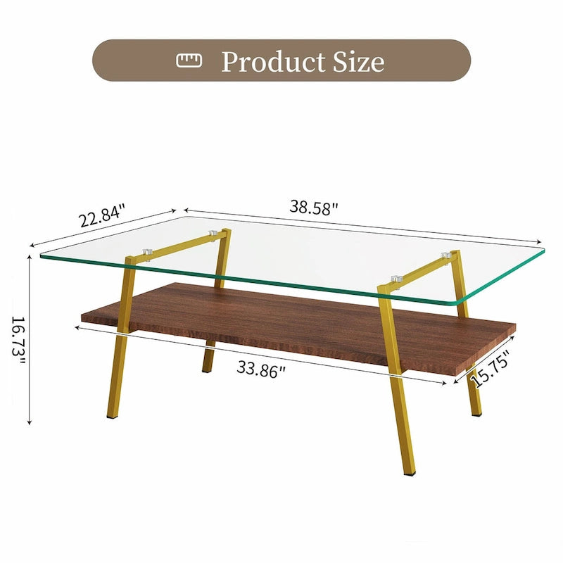 Table basse rectangulaire moderne multicolore avec plateau en verre trempé et pieds en métal