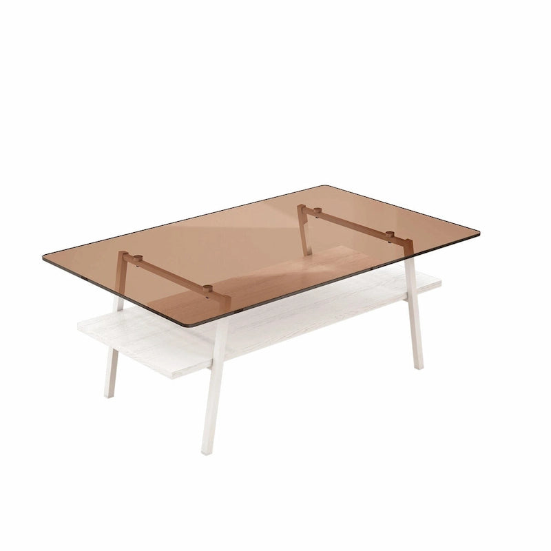 Table basse rectangulaire moderne multicolore avec plateau en verre trempé et pieds en métal