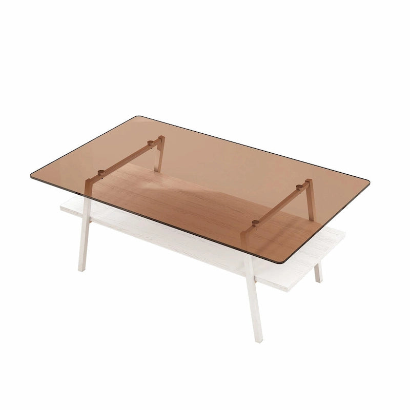 Table basse rectangulaire moderne multicolore avec plateau en verre trempé et pieds en métal