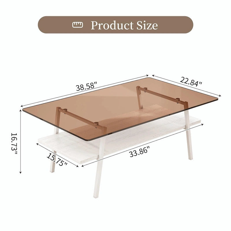 Table basse rectangulaire moderne multicolore avec plateau en verre trempé et pieds en métal