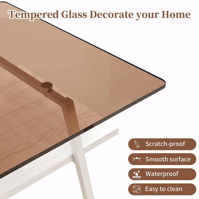 Table basse rectangulaire moderne multicolore avec plateau en verre trempé et pieds en métal