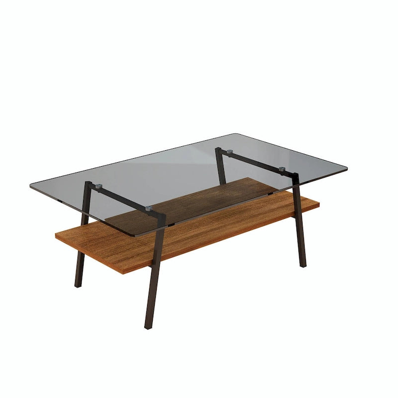 Table basse rectangulaire moderne multicolore avec plateau en verre trempé et pieds en métal