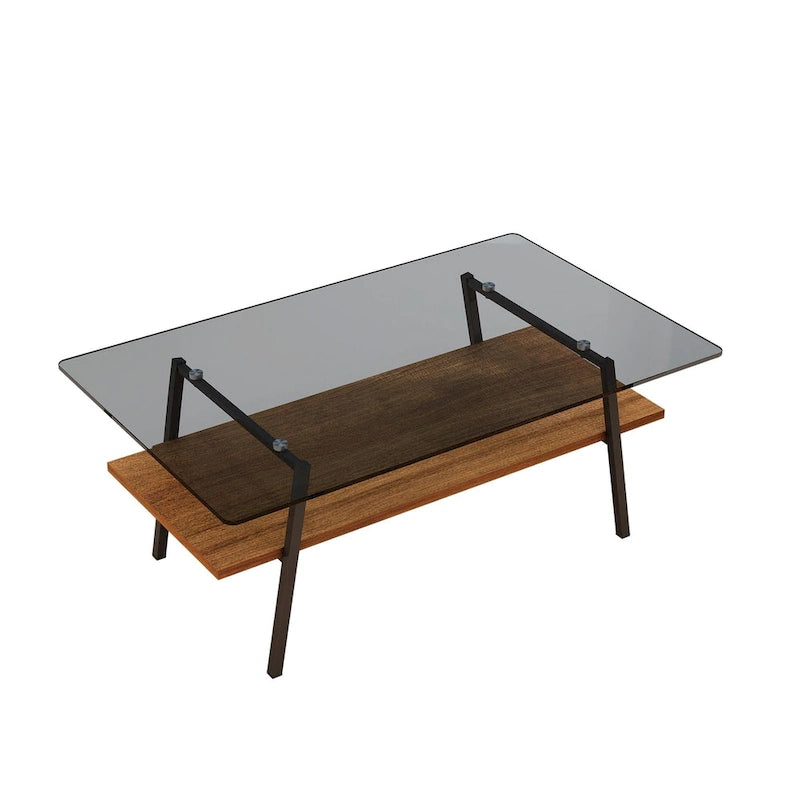 Table basse rectangulaire moderne multicolore avec plateau en verre trempé et pieds en métal