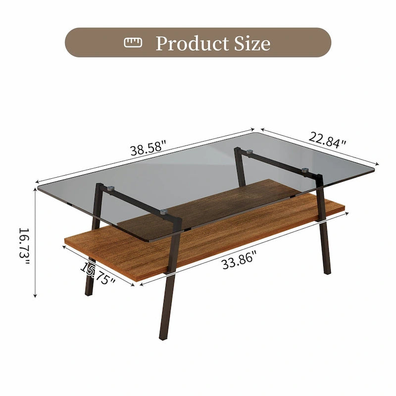 Table basse rectangulaire moderne multicolore avec plateau en verre trempé et pieds en métal