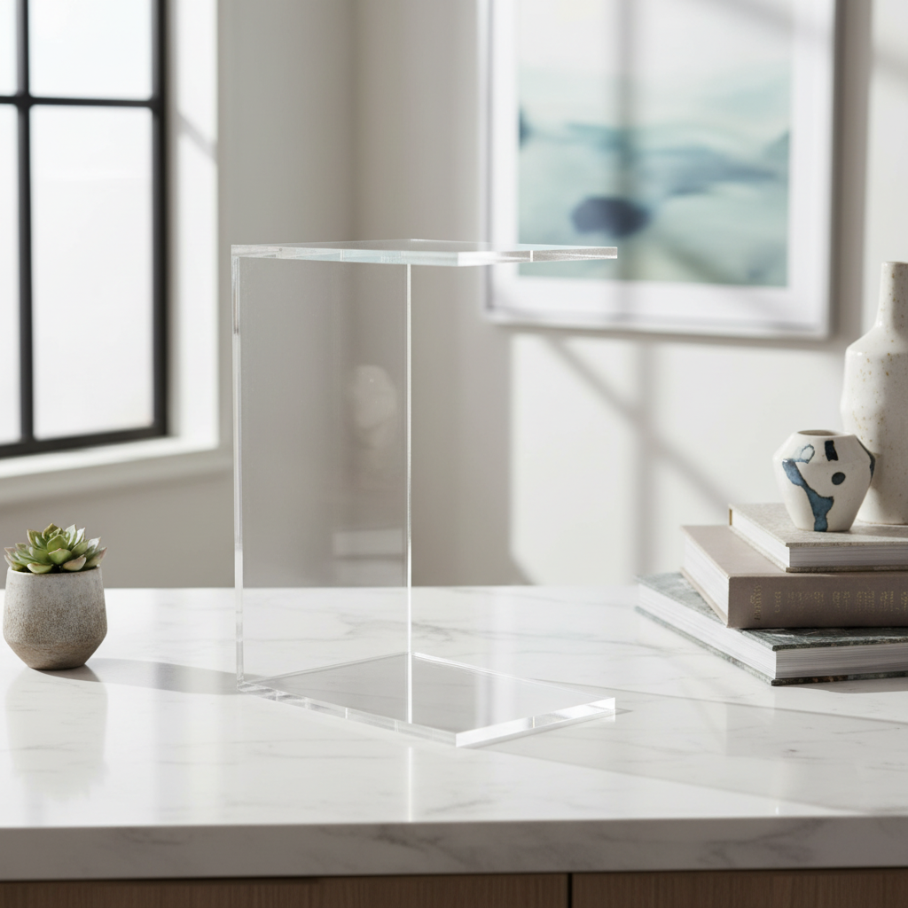 Table d'appoint/Support pour ordinateur portable en acrylique transparent en forme de C - Style minimaliste
