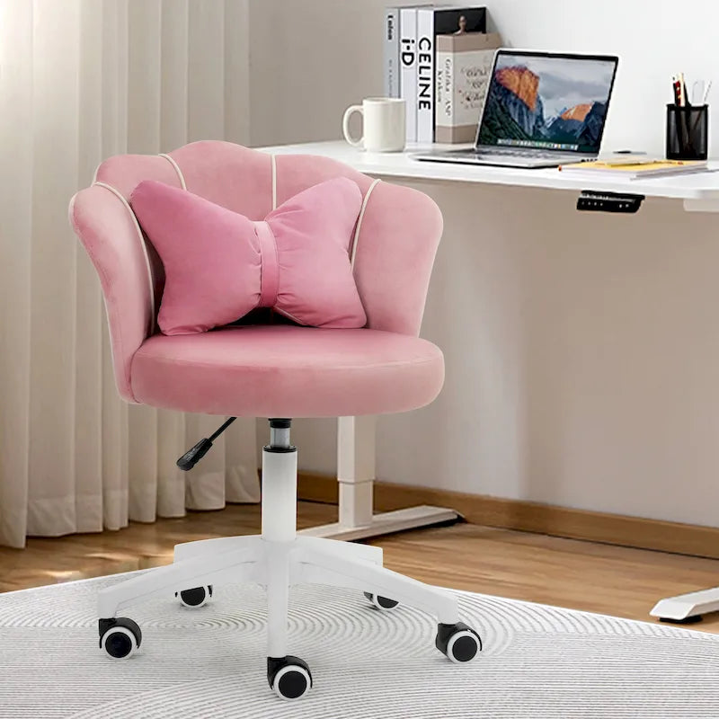 Fauteuil de bureau pivotant en velours rose / blanc / gris / noir avec coussin lombaire - 1 personne