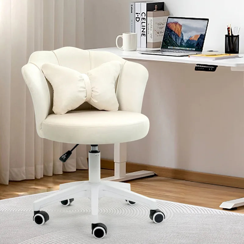 Fauteuil de bureau pivotant en velours rose / blanc / gris / noir avec coussin lombaire - 1 personne