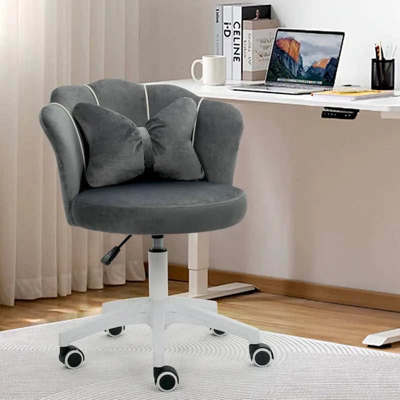 Fauteuil de bureau pivotant en velours rose / blanc / gris / noir avec coussin lombaire - 1 personne