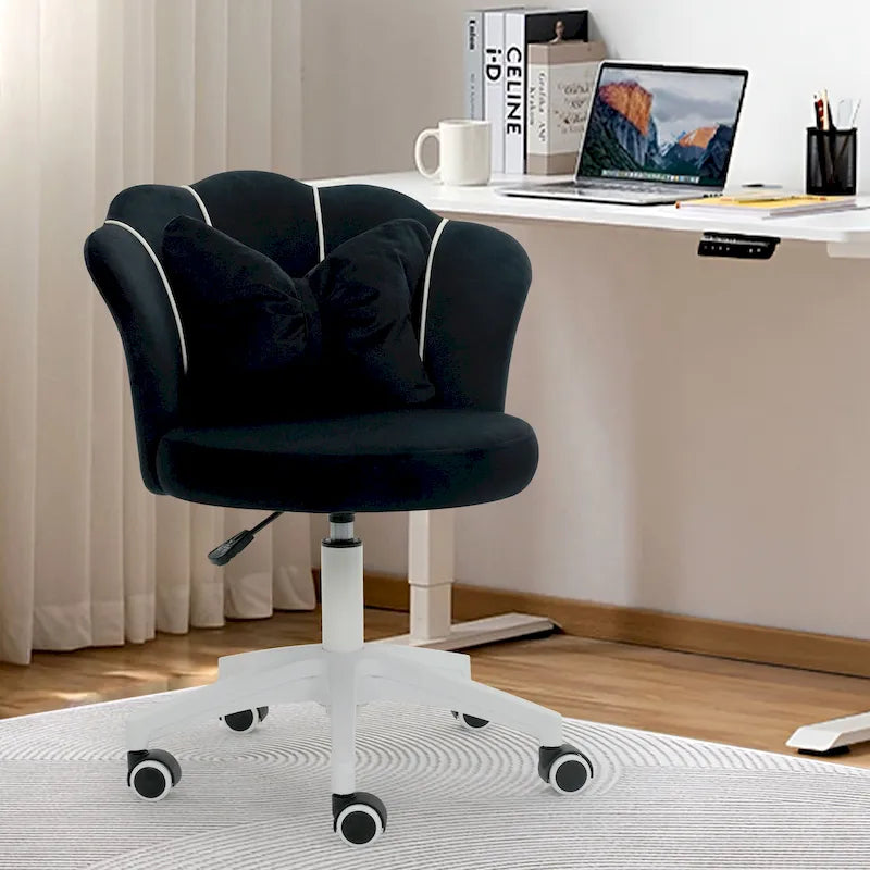 Fauteuil de bureau pivotant en velours rose / blanc / gris / noir avec coussin lombaire - 1 personne