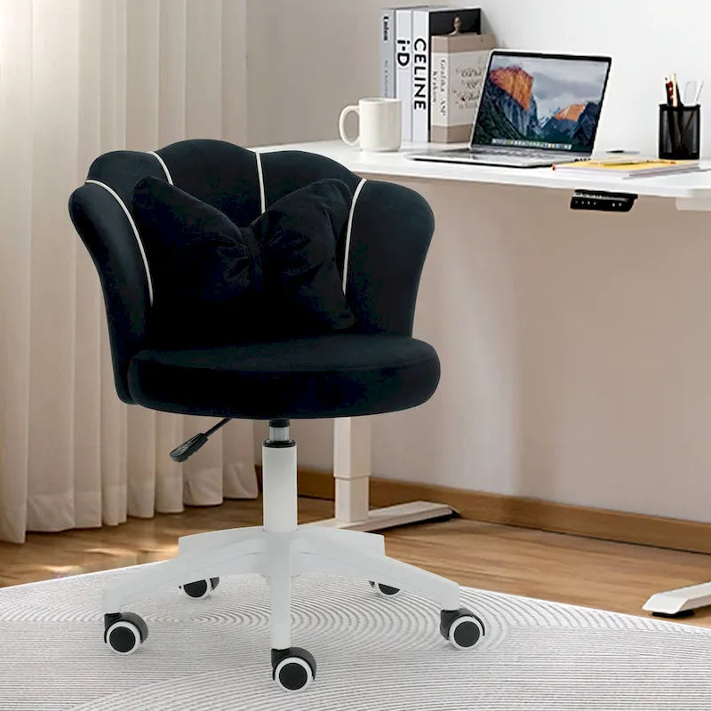 Fauteuil de bureau pivotant en velours rose / blanc / gris / noir avec coussin lombaire - 1 personne