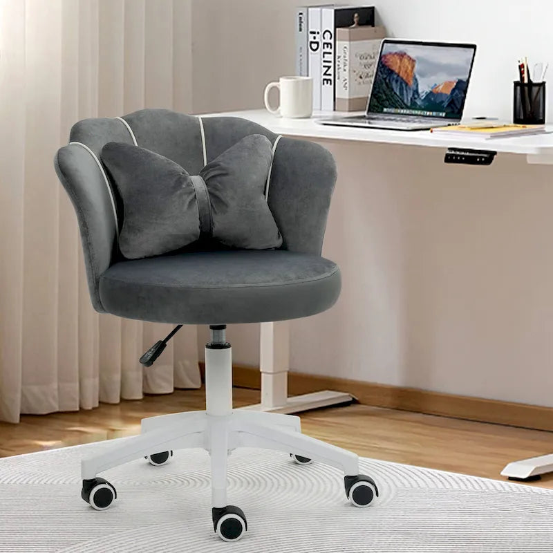Fauteuil de bureau pivotant en velours rose / blanc / gris / noir avec coussin lombaire - 1 personne