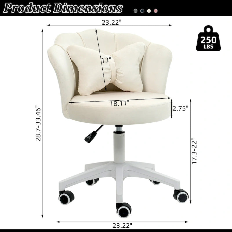Fauteuil de bureau pivotant en velours rose / blanc / gris / noir avec coussin lombaire - 1 personne