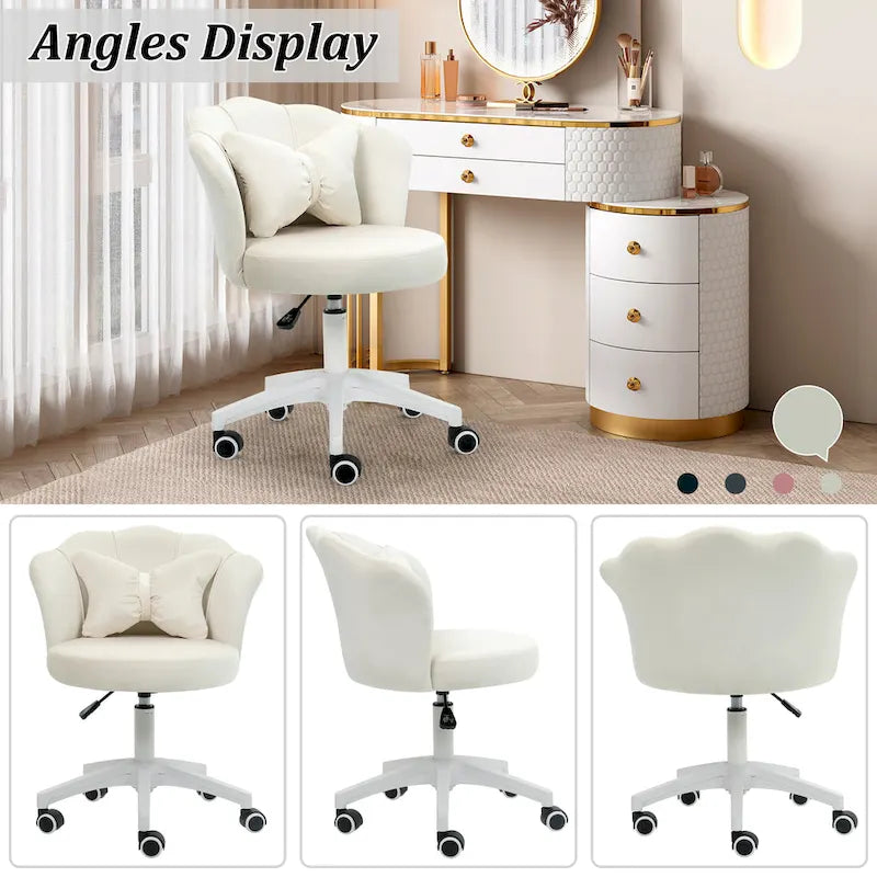 Fauteuil de bureau pivotant en velours rose / blanc / gris / noir avec coussin lombaire - 1 personne
