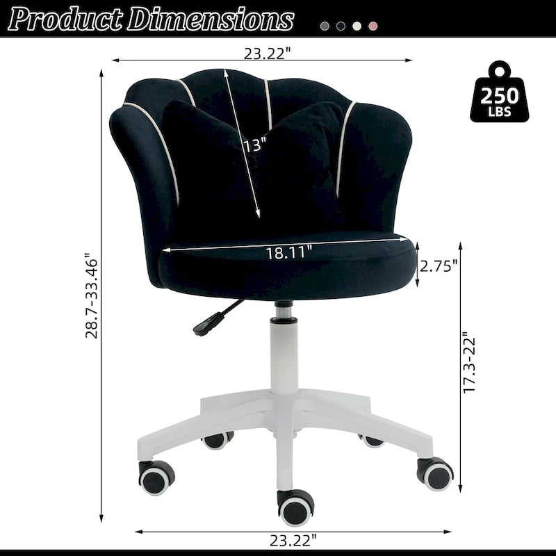 Fauteuil de bureau pivotant en velours rose / blanc / gris / noir avec coussin lombaire - 1 personne